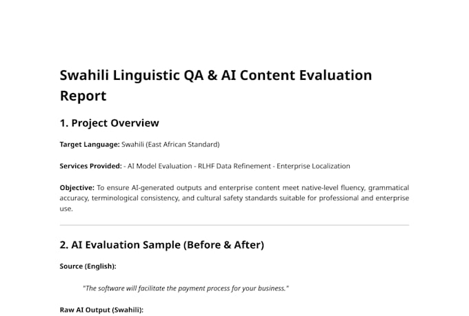 be your swahili ai content evaluator and linguistic specialist